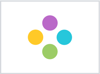 Un groupe de quatre points violets, bleus, verts et jaunes.